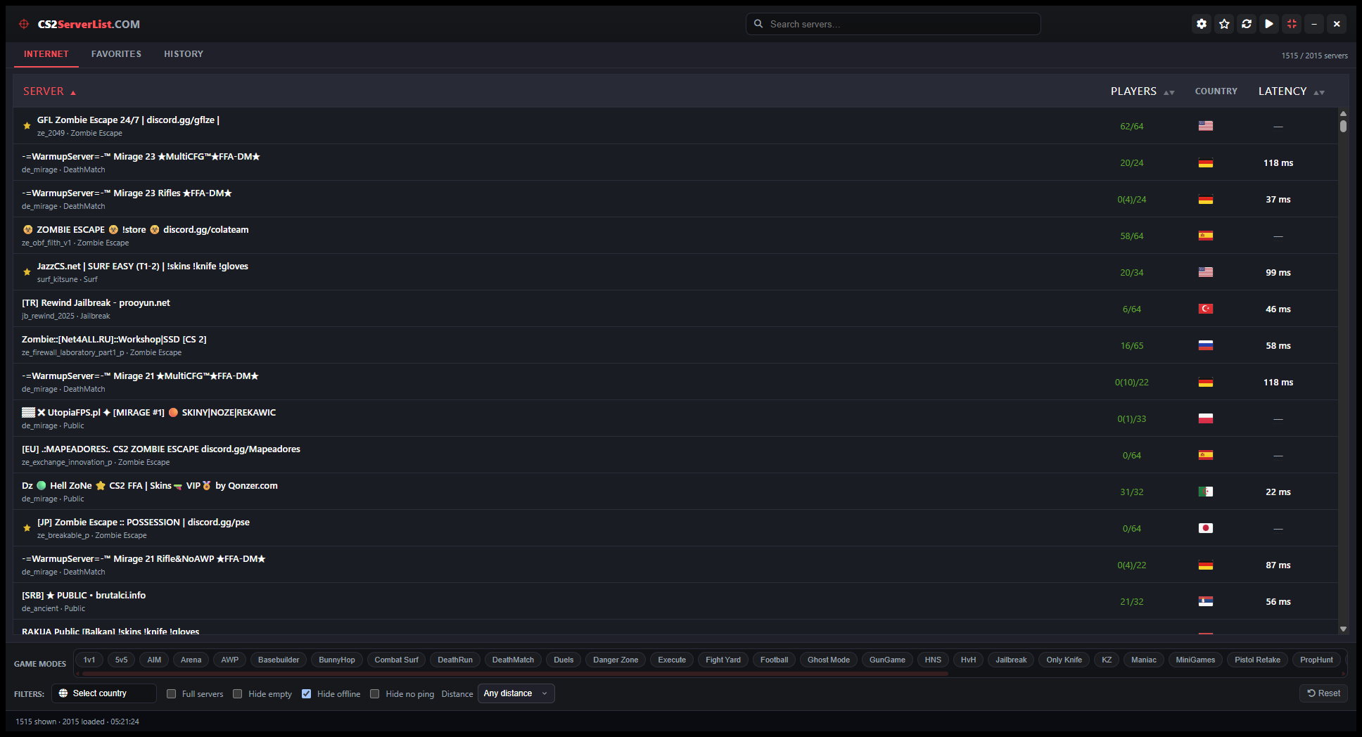 Browse live servers