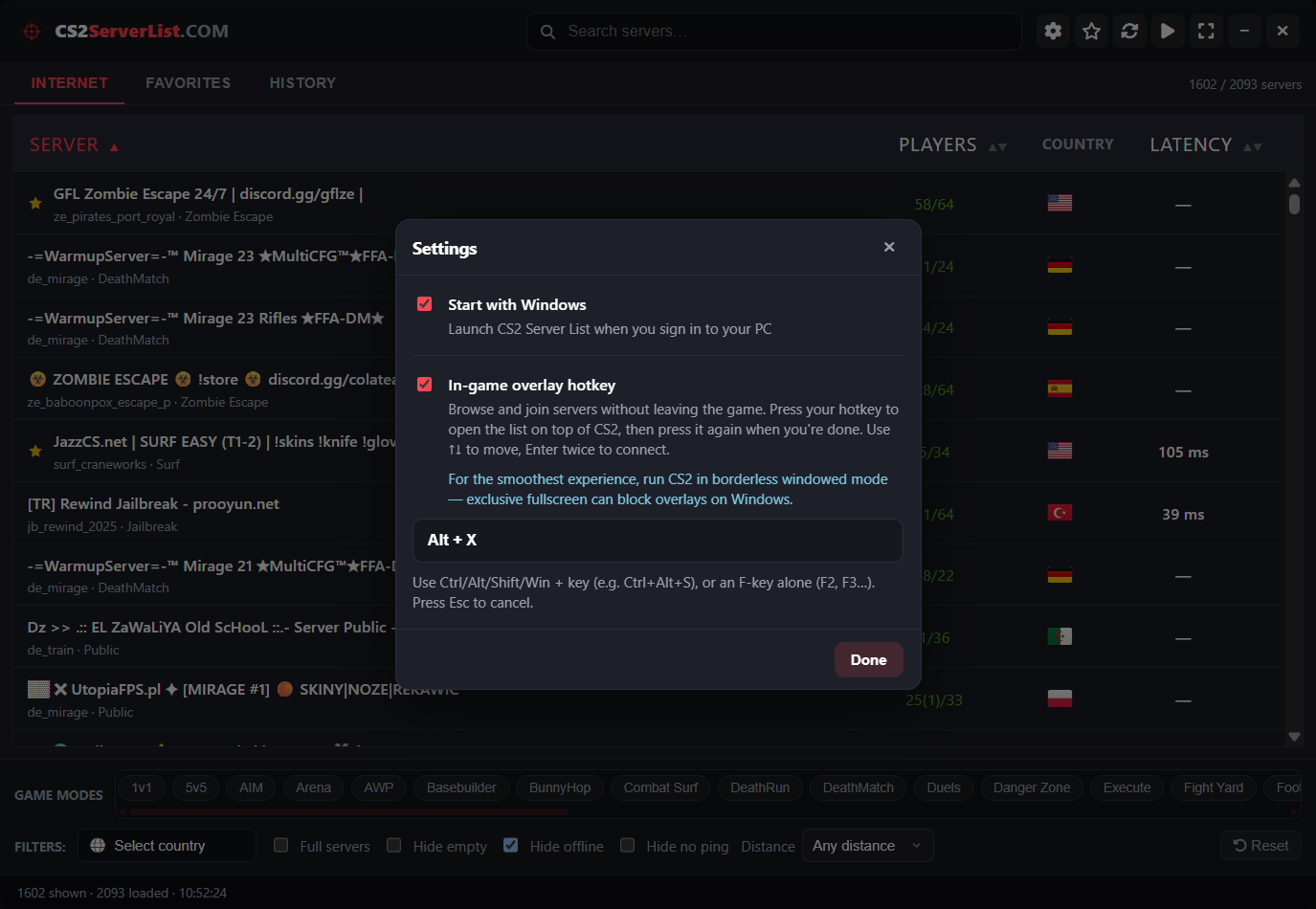 Settings & overlay